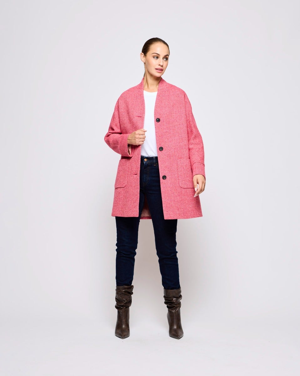 Raspberry Oak Donegal Wool Coat