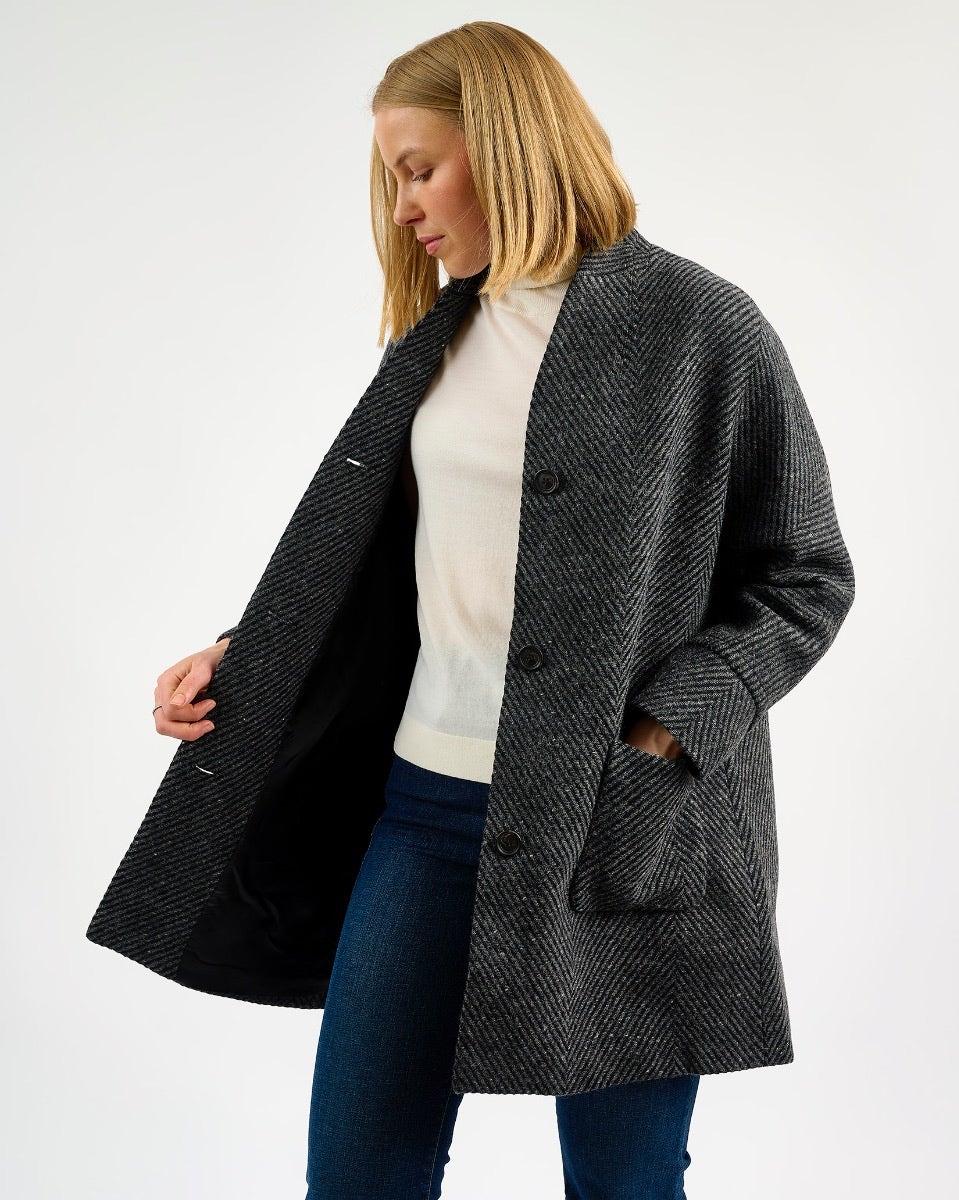 Oak Grey & Black Donegal Wool Coat