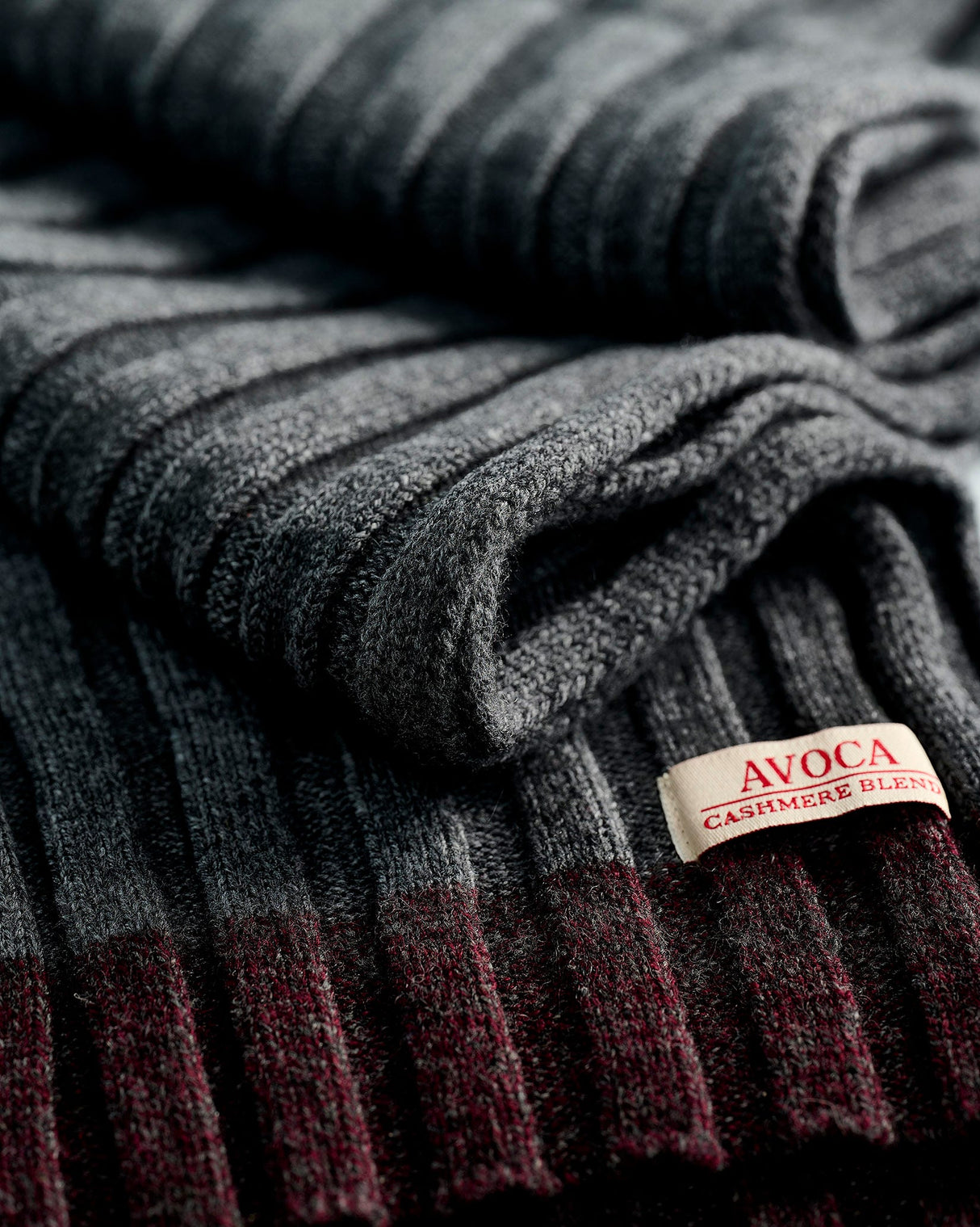 Dark Grey Yak & Cashmere Rib Scarf