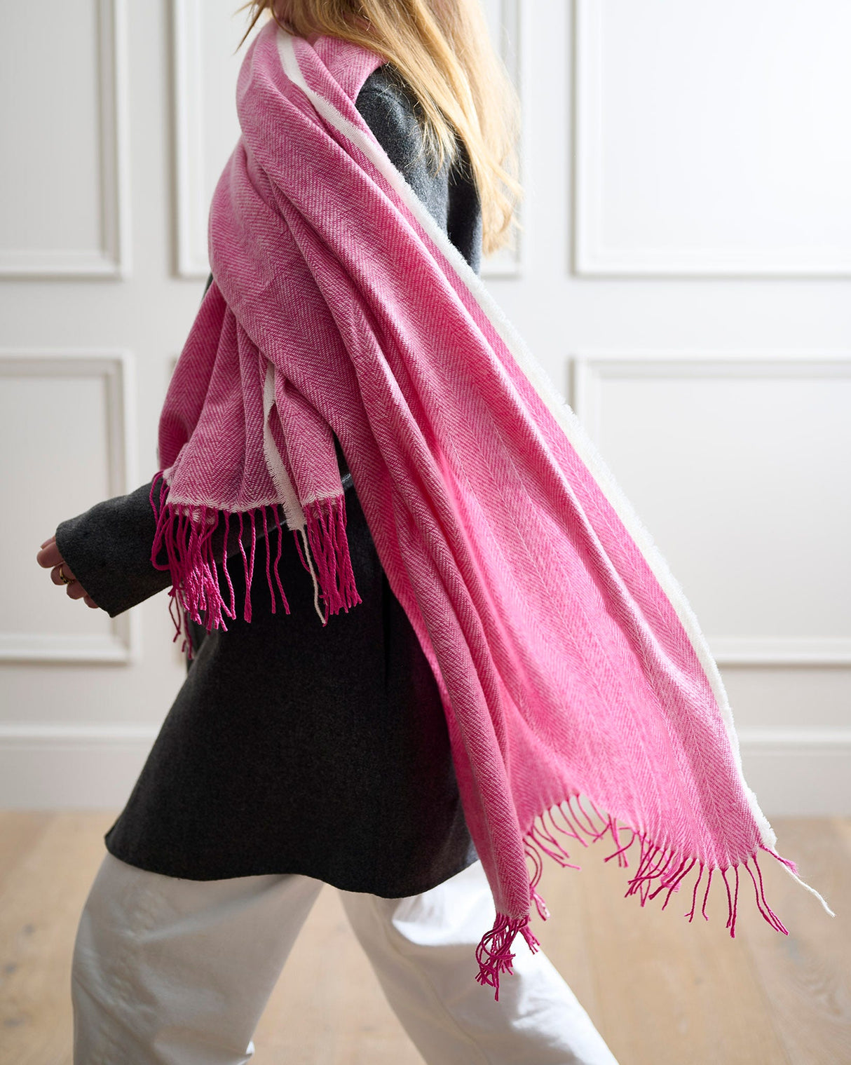 Pink & White Cashmere Wool Sandymount Scarf
