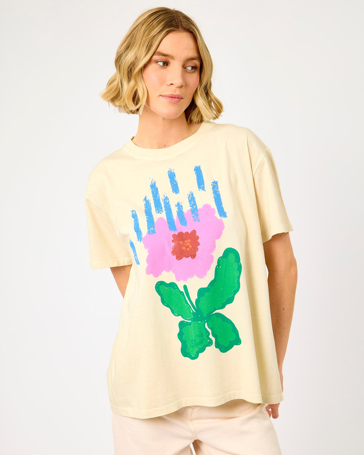 Cream-Floral-Print-Pistia-Cotton-T-Shirt