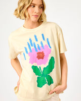 Cream Floral Print Pistia Cotton T-Shirt