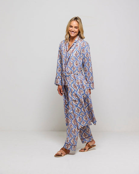 Blue-Pretty-Trellis-Cotton-Dressing-Gown