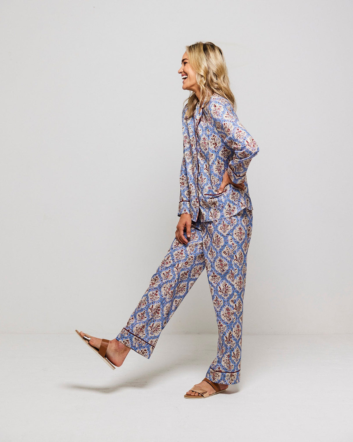 Blue Pretty Trellis Cotton Pyjama Set