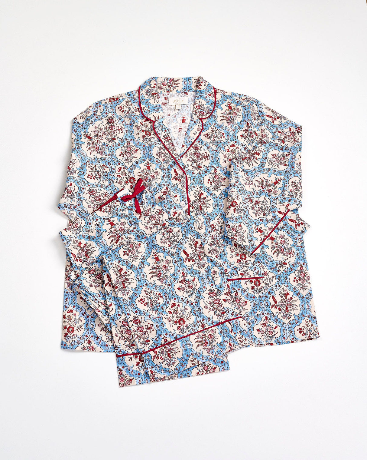 Blue Pretty Trellis Cotton Pyjama Set