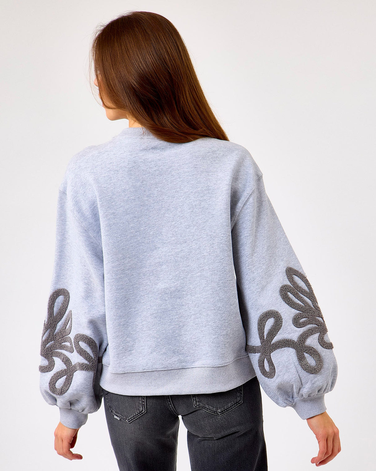 Grey Melange Quincy Baloon Sleeve Sweatshirt