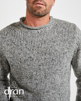 Grey Aran Donegal Tweed Roll Neck Knit Sweater