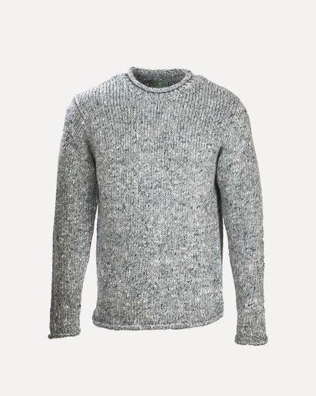 Grey Aran Donegal Tweed Roll Neck Knit Sweater
