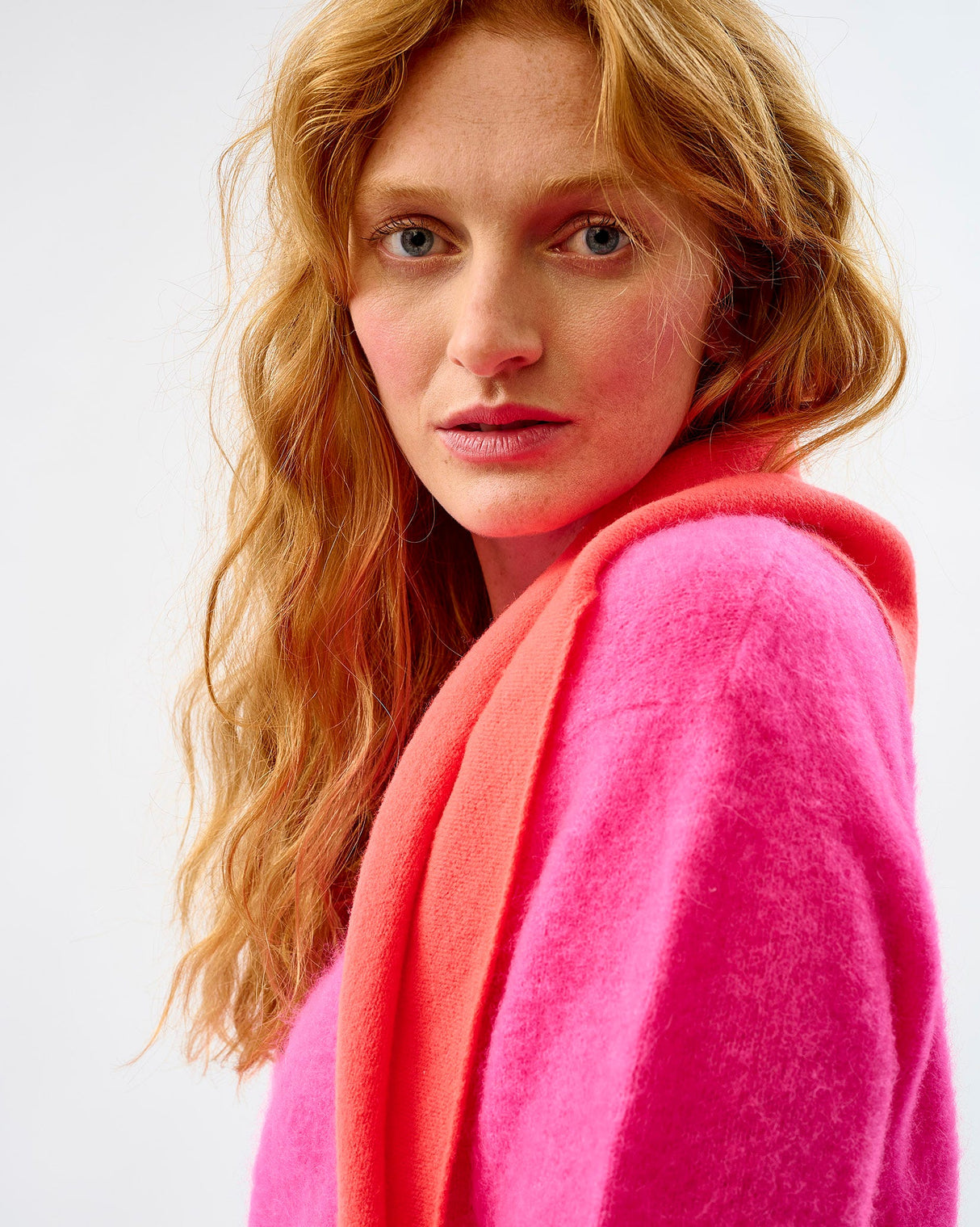 Neon Orange Lambswool Triangle Neck Tie Scarf