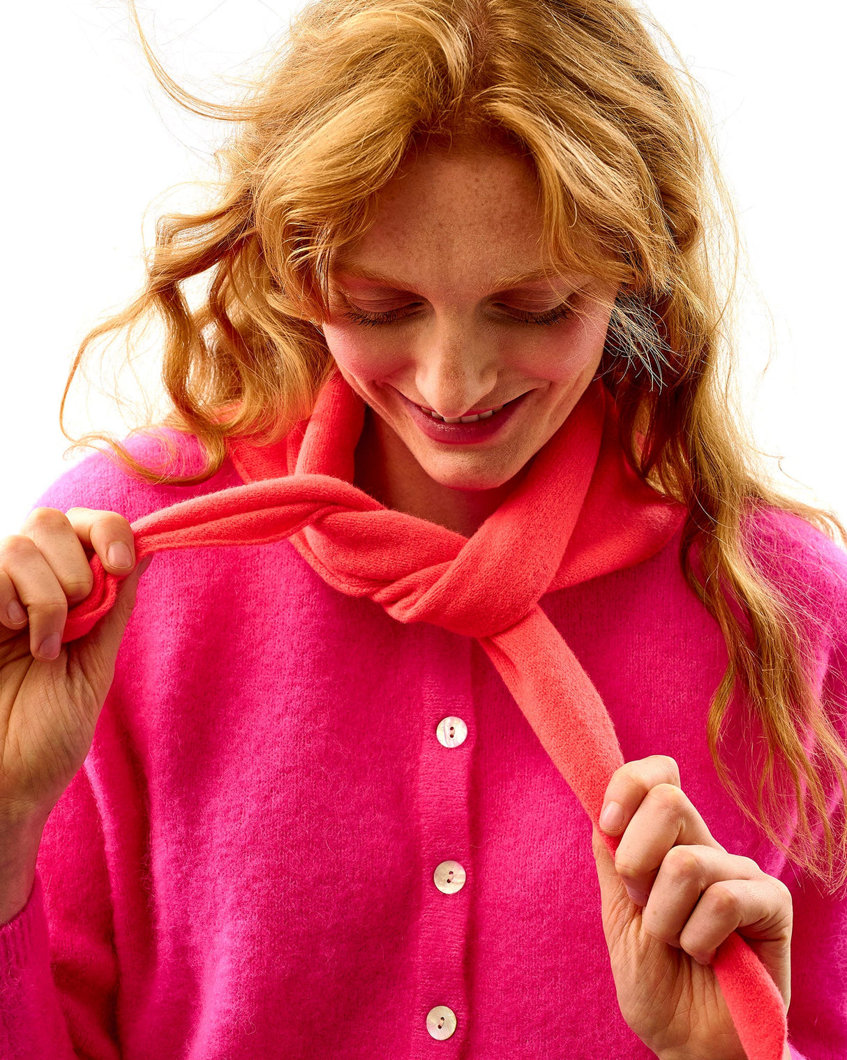 Neon Orange Lambswool Triangle Neck Tie Scarf