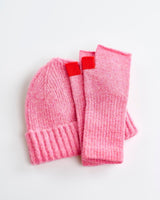 Nougat Pink & Tartan Lambswool Fingerless Mittens