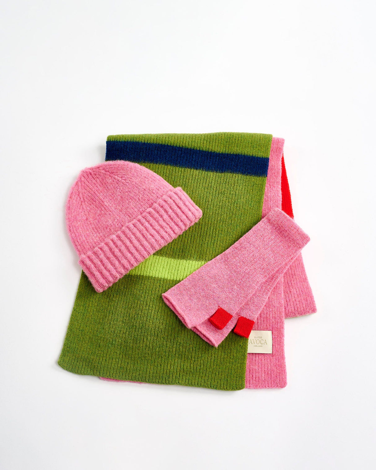 Nougat Pink & Tartan Lambswool Fingerless Mittens