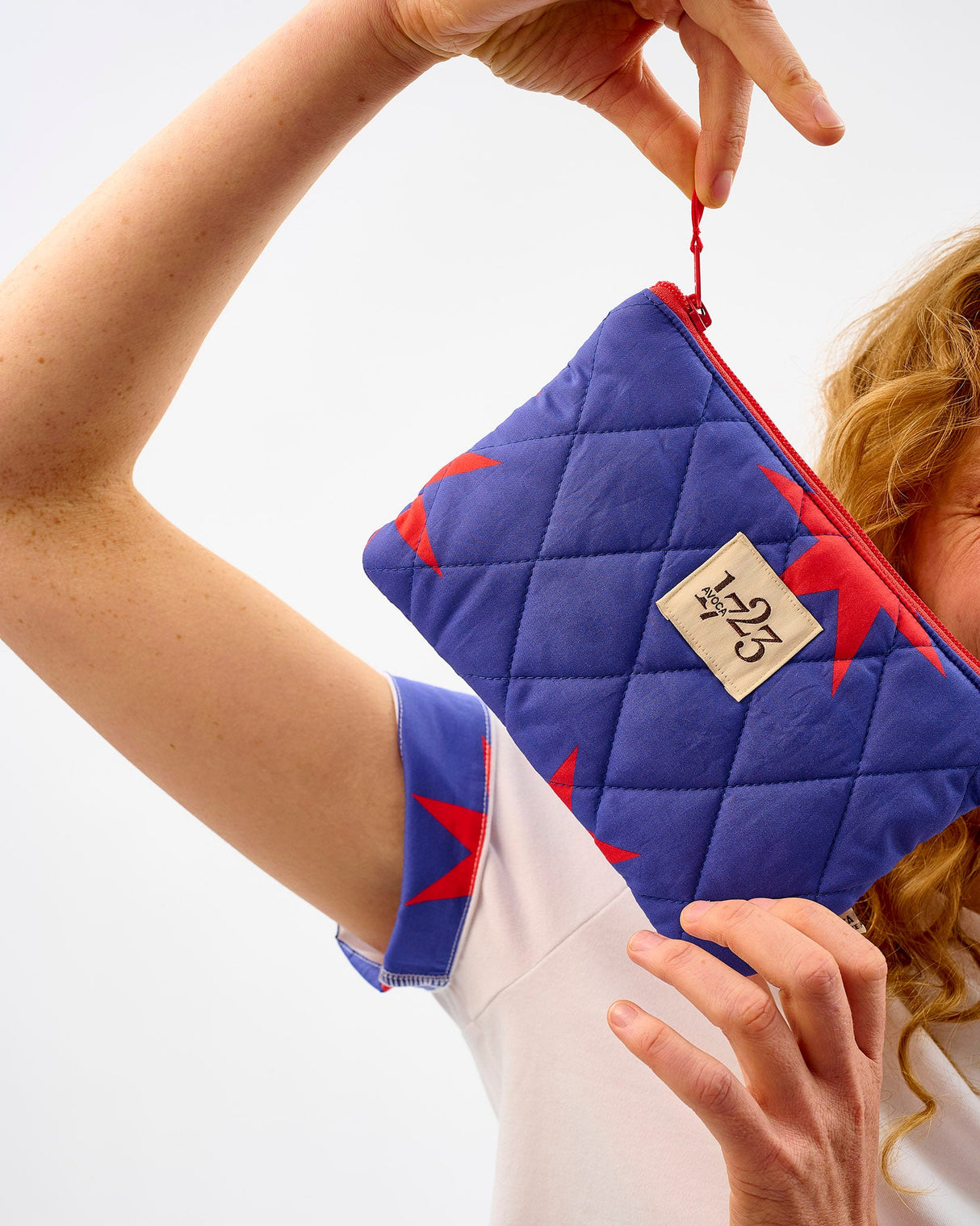 Red Stars Quilted Cotton Cosmetic Pouch