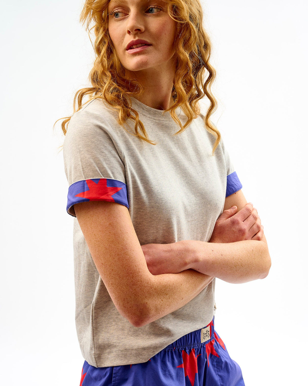Red Stars Grey Cotton T-Shirt
