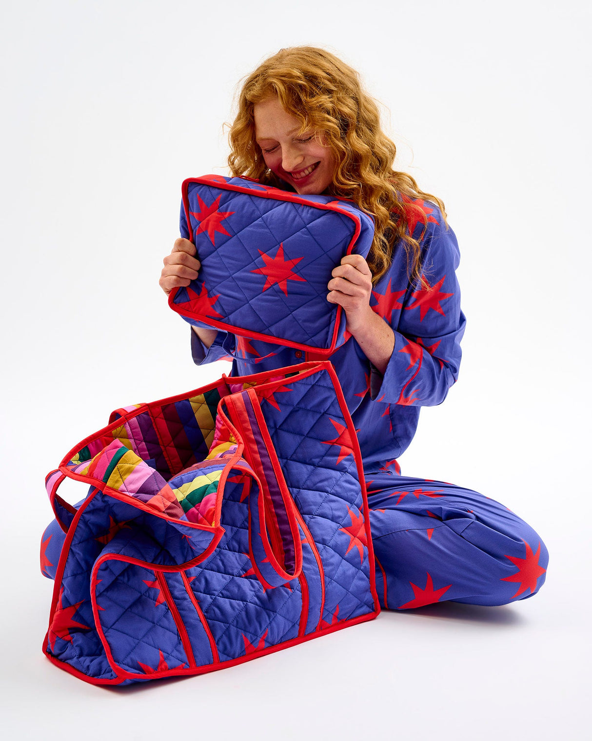 Red Stars Quilted Cotton Tote Bag