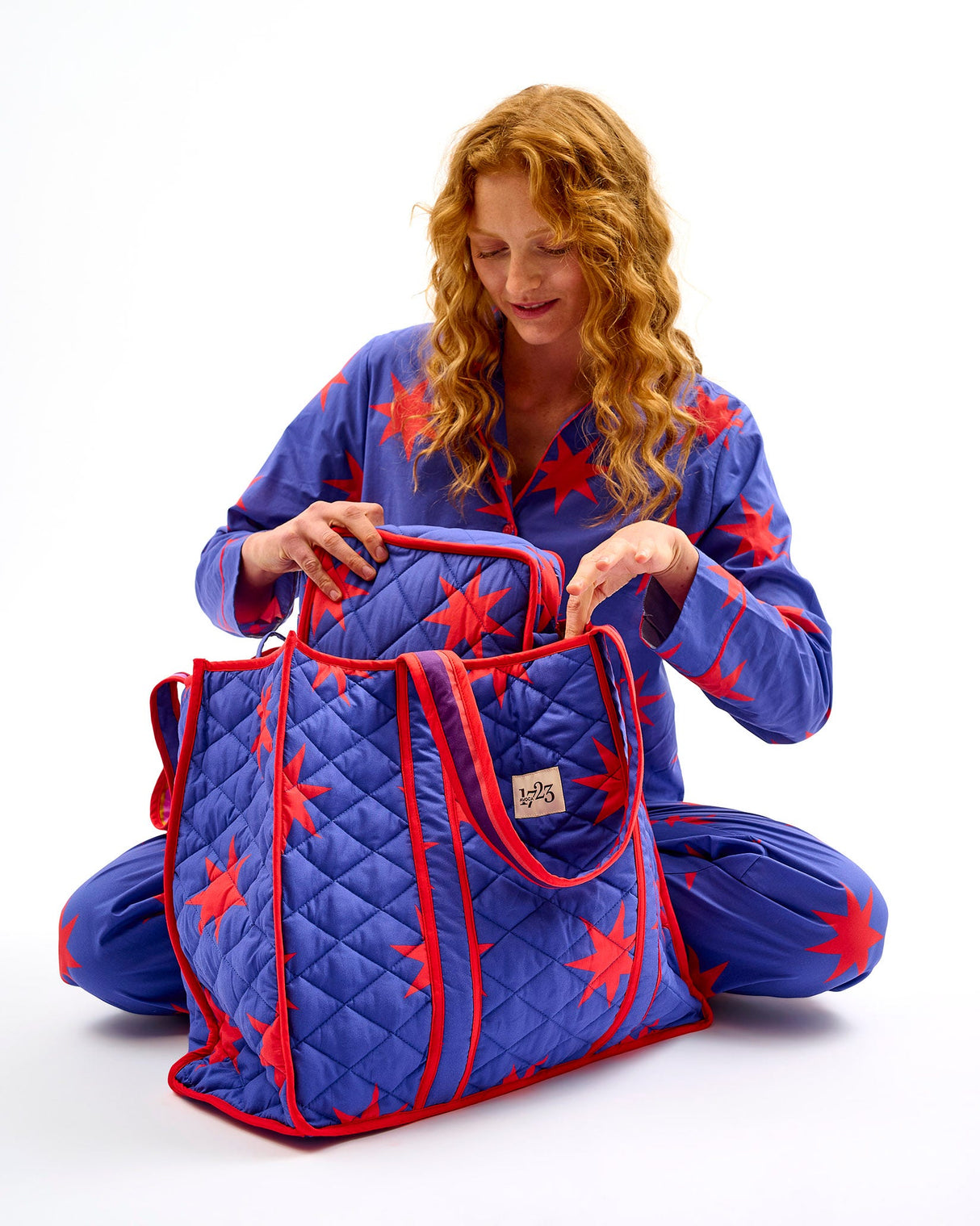 Red Stars Quilted Cotton Tote Bag