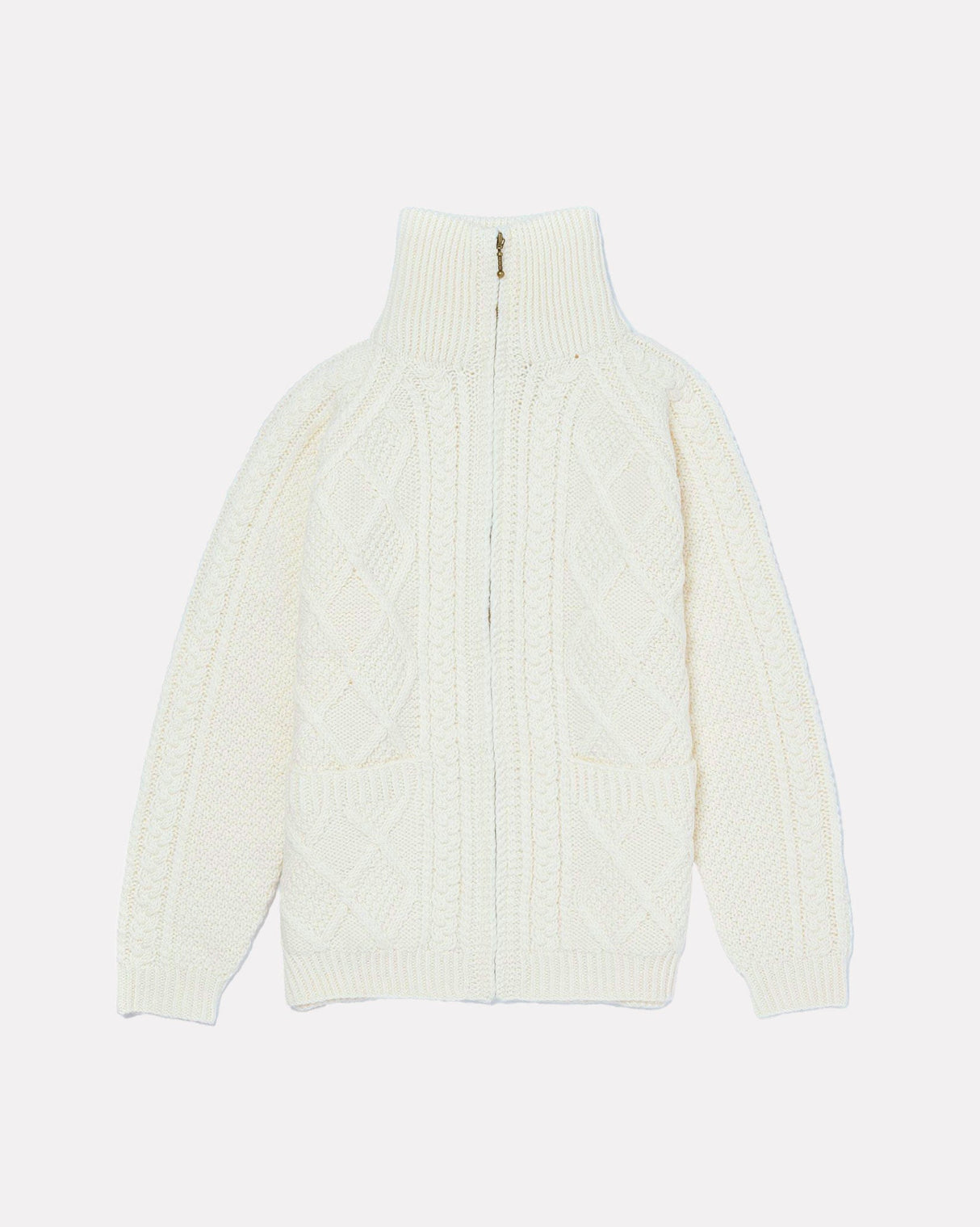 Cream-Aran-Merino-Wool-Zip-Knit-Cardigan