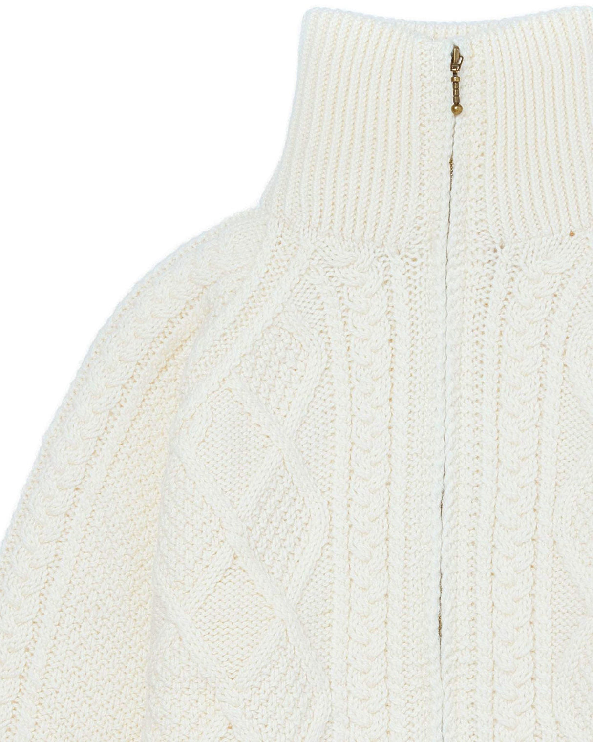 Cream Aran Merino Wool Zip Knit Cardigan