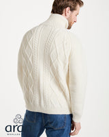 Cream Aran Merino Wool Zip Knit Cardigan