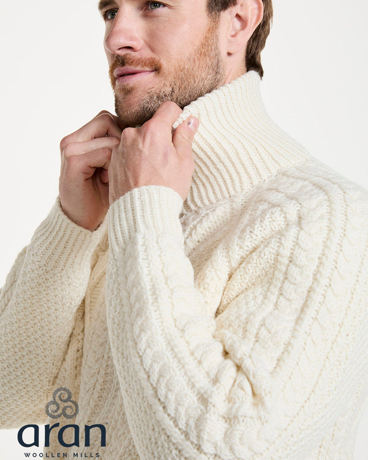 Cream Aran Merino Wool Zip Knit Cardigan