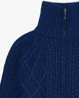 Navy Aran Merino Wool Zip Knit Cardigan