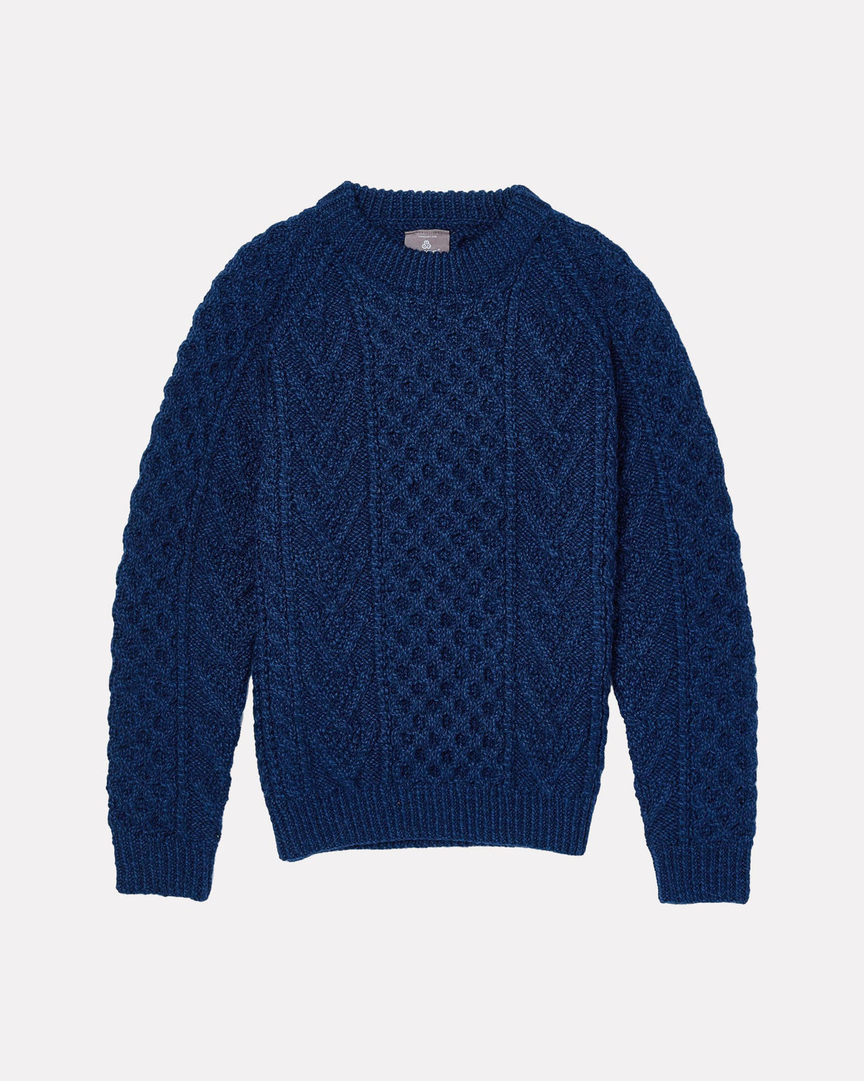 Navy Aran Merino Wool Honeycomb Knit Sweater
