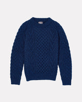 Navy Aran Merino Wool Honeycomb Knit Sweater