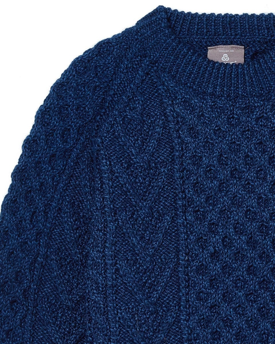 Navy Aran Merino Wool Honeycomb Knit Sweater