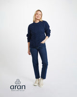 Navy Aran Merino Wool Honeycomb Knit Sweater