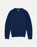 Navy Aran Merino Wool Honeycomb Knit Sweater