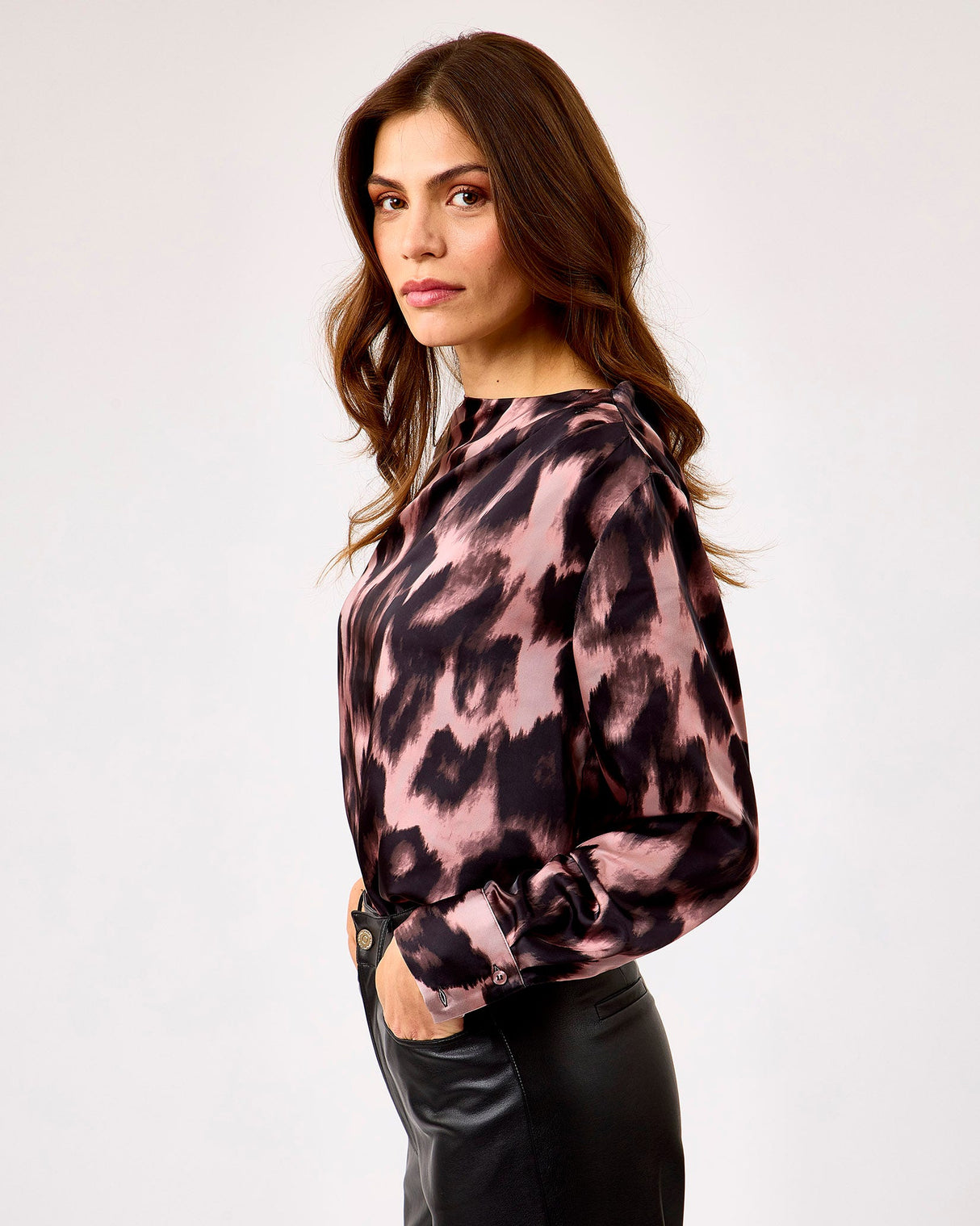 Blurry Leopard Print Long Sleeve Blouse