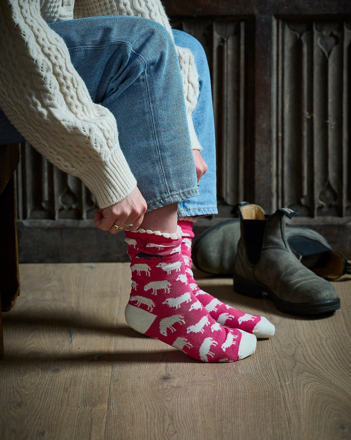Sheep On Pink Ankle Socks