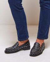Black Pim Studded Leather Loafer
