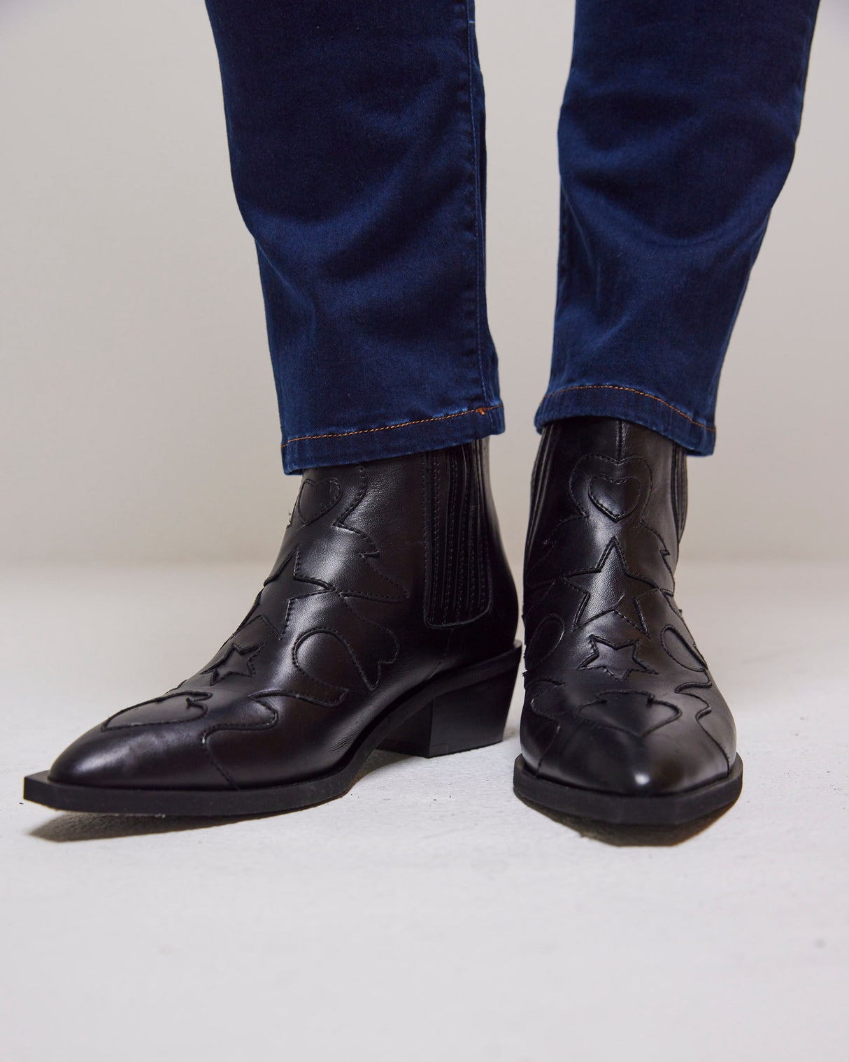 Black Tammy Leather Western Ankle Boot