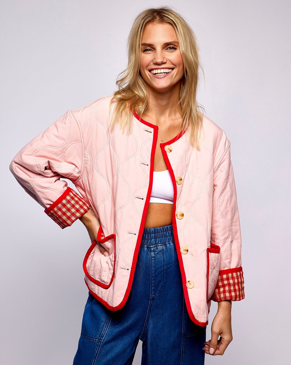 Red Gingham & Pink Alezia Reversable Jacket