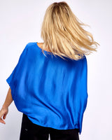 Azure Blue Sia Batwing Satin Top