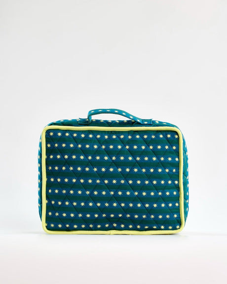 Teal Stripes & Stars Cotton Large Cosmetic Bag