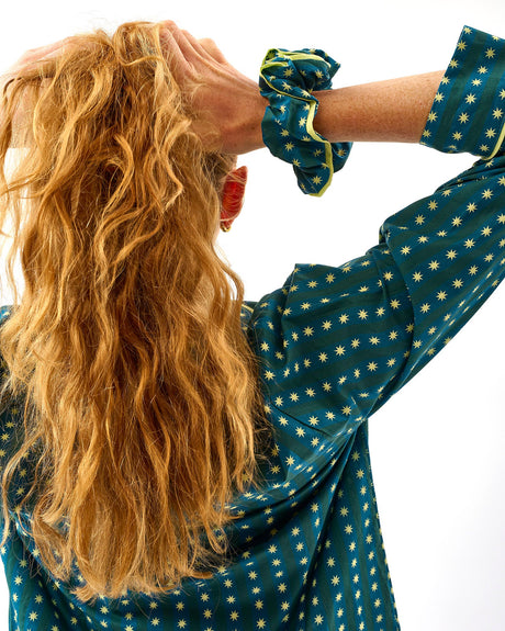 Teal-Stripes-Stars-Cotton-Hair-Scrunchie