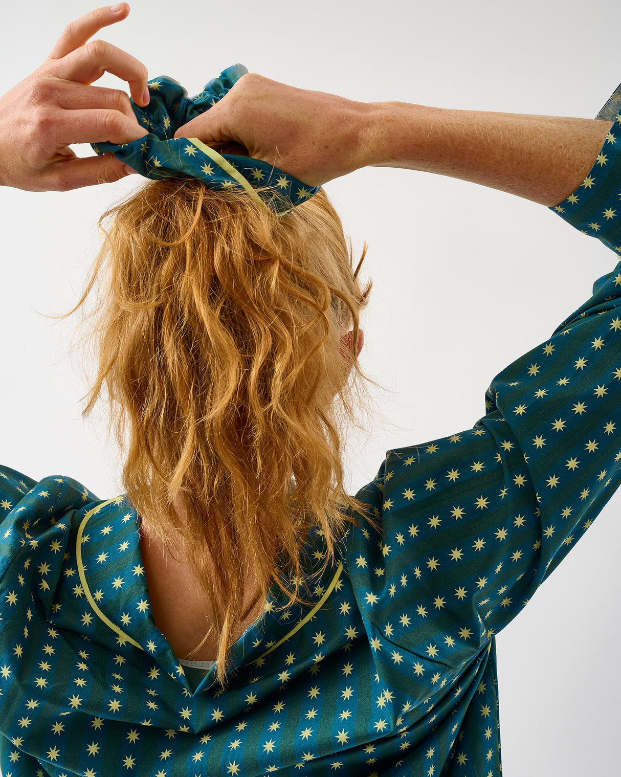 Teal-Stripes-Stars-Cotton-Hair-Scrunchie