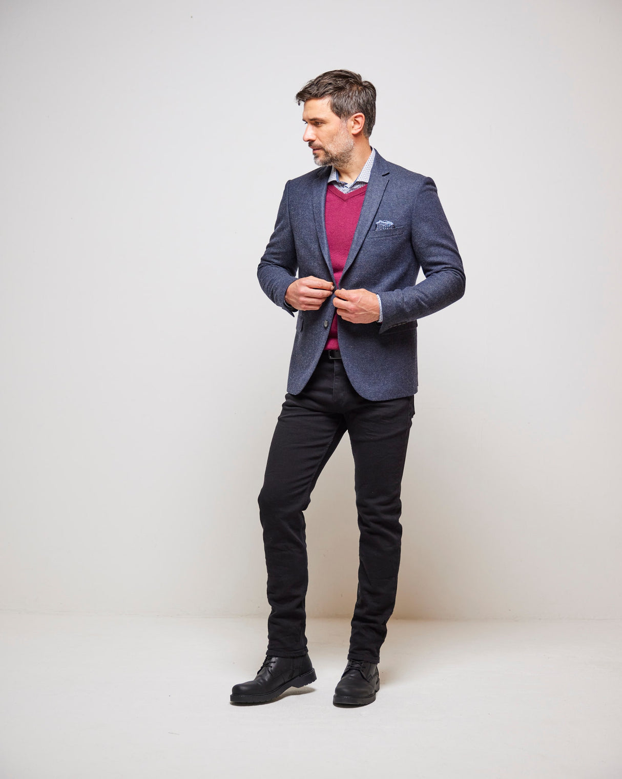Grey Herringbone Classic Wool Mix Blazer