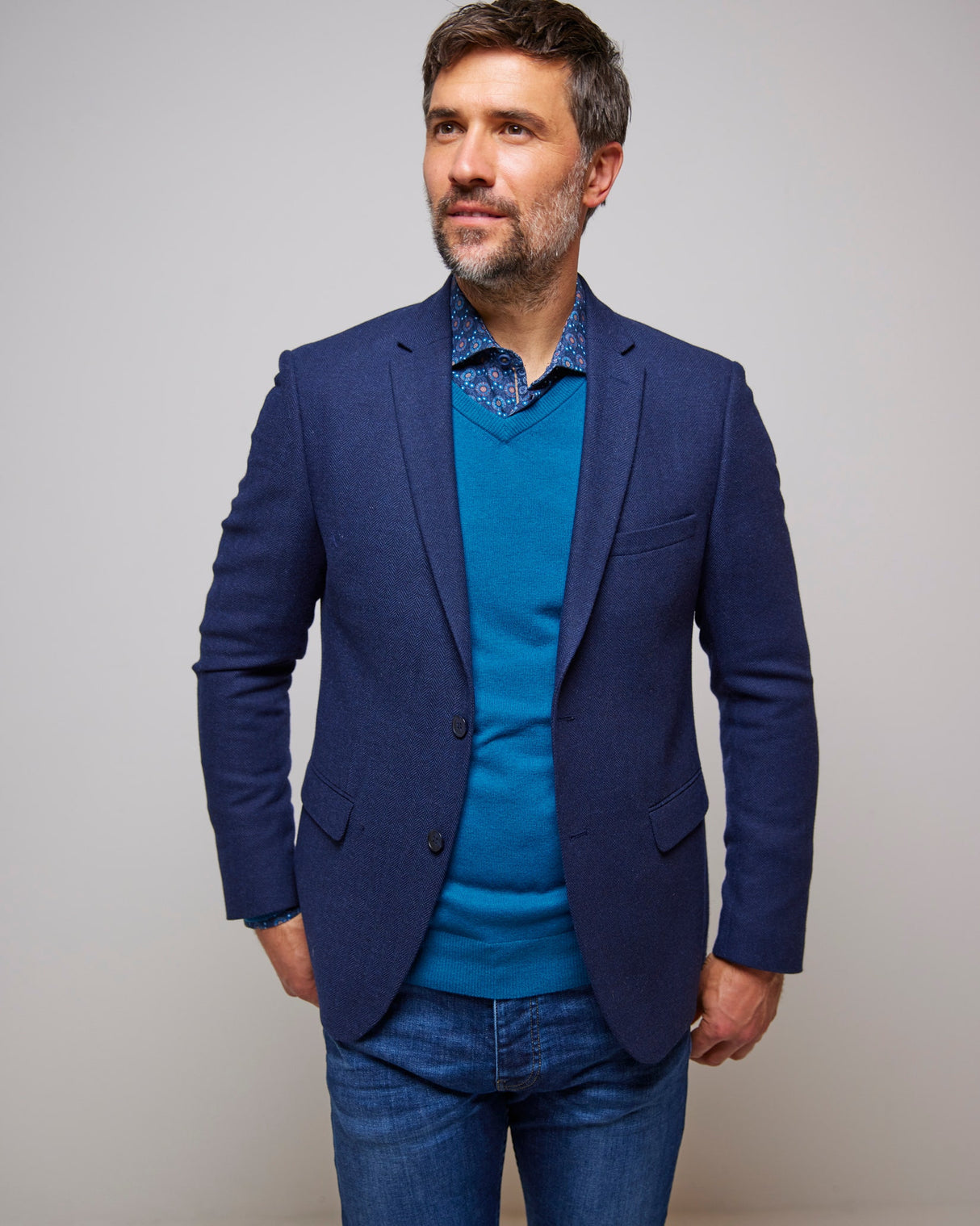 Navy Herringbone Classic Wool Mix Blazer
