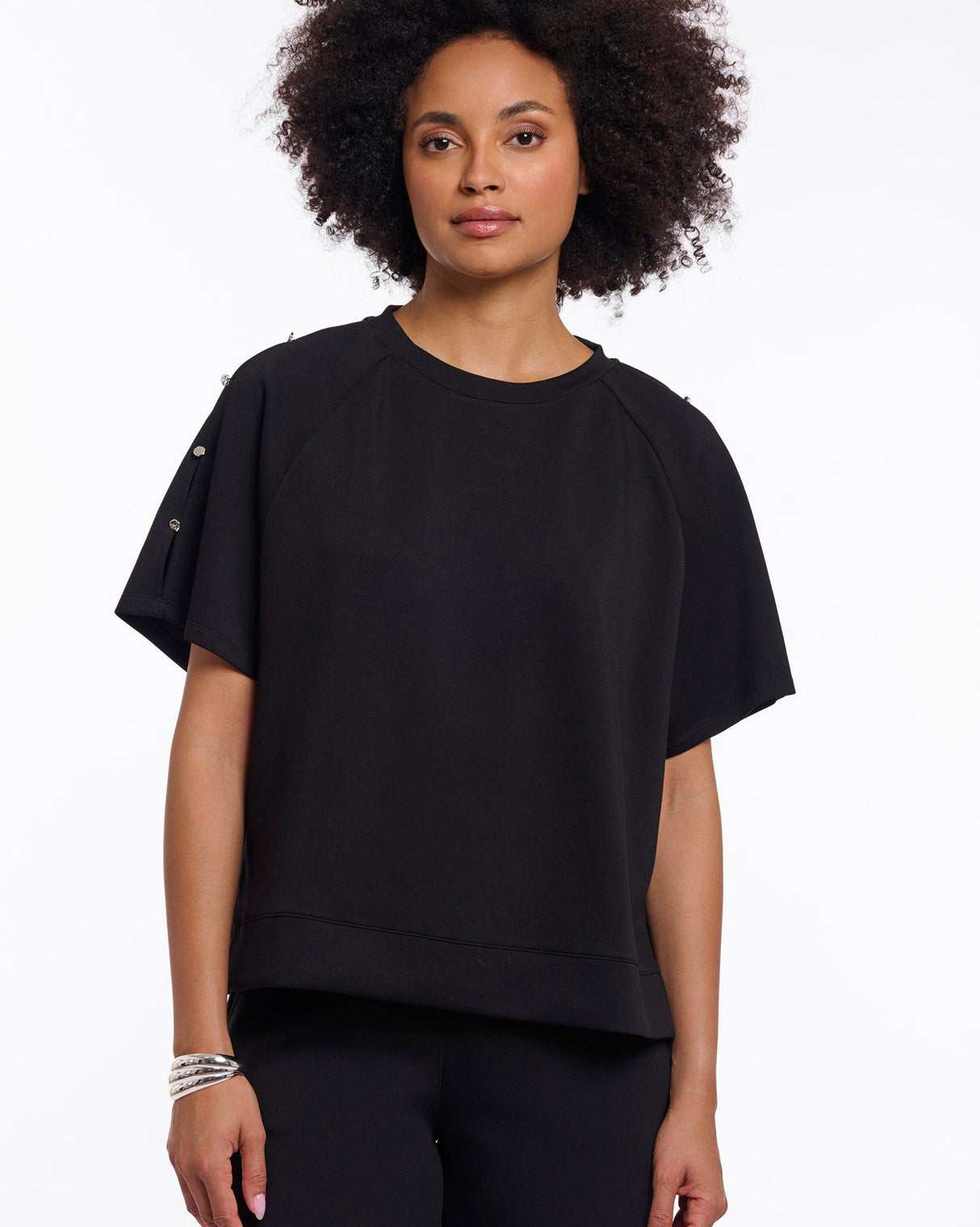Black-Tate-Button-Detail-Top