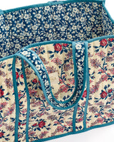 Orange Rose & Mini Floral Navy Quilted Cotton Tote Bag