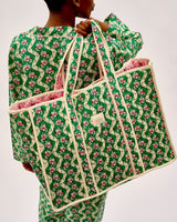 Green Wave & Pink Tulip Quilted Cotton Tote Bag