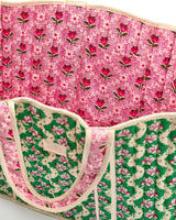 Green Wave & Pink Tulip Quilted Cotton Tote Bag