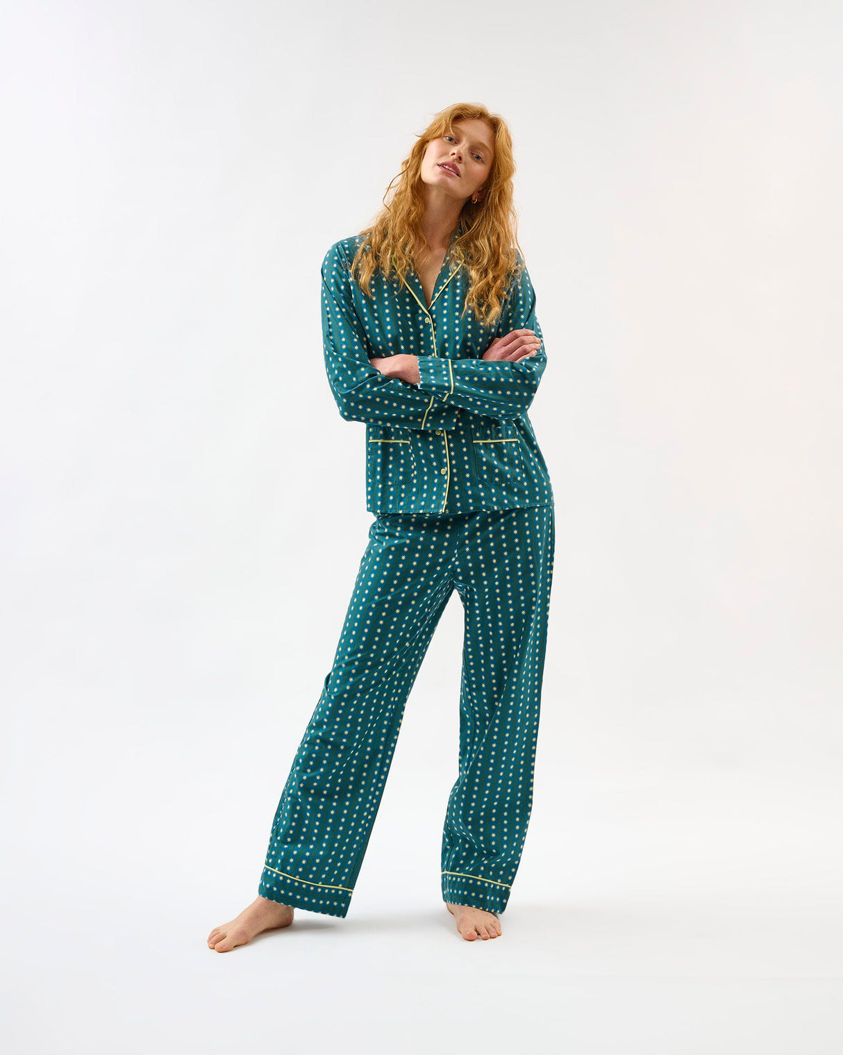 Teal-Stripes-Stars-Cotton-Pyjama-Set