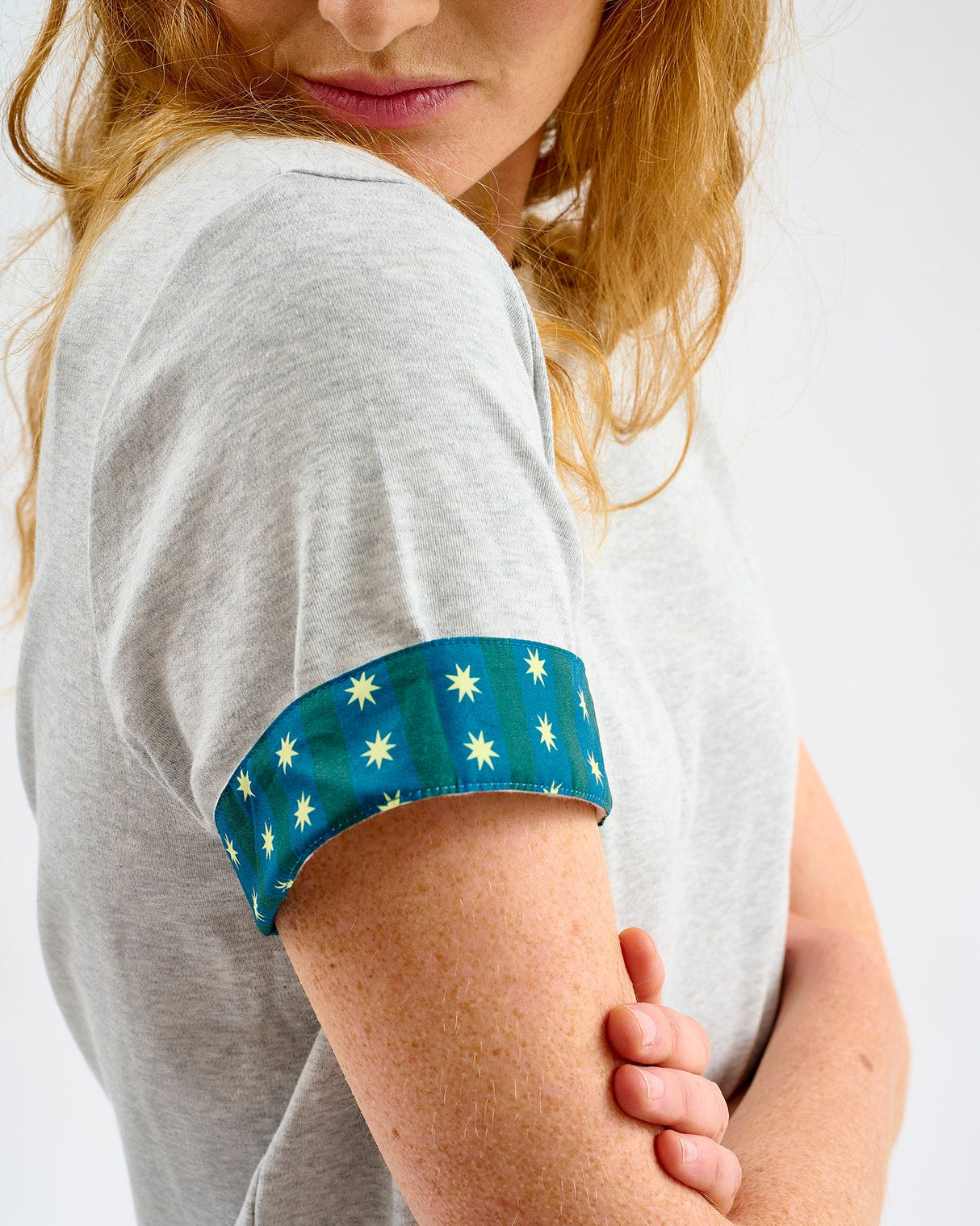 Teal Stripes & Stars Grey Cotton T-Shirt