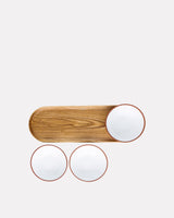 Earth Red Clay & White Glaze Snack Bowls & Wood Tray - Set of 3