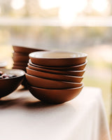 Earth Red Clay & White Glaze Snack Bowls & Wood Tray - Set of 3