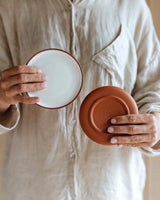 Earth Red Clay & White Glaze Small 13cm Plates - Set of 2